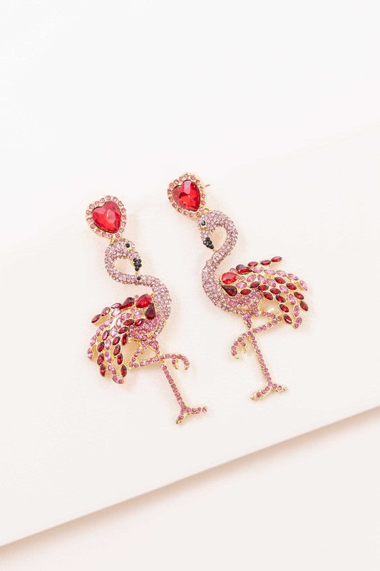 Lovebird Flamingo Heart Drop Earrings