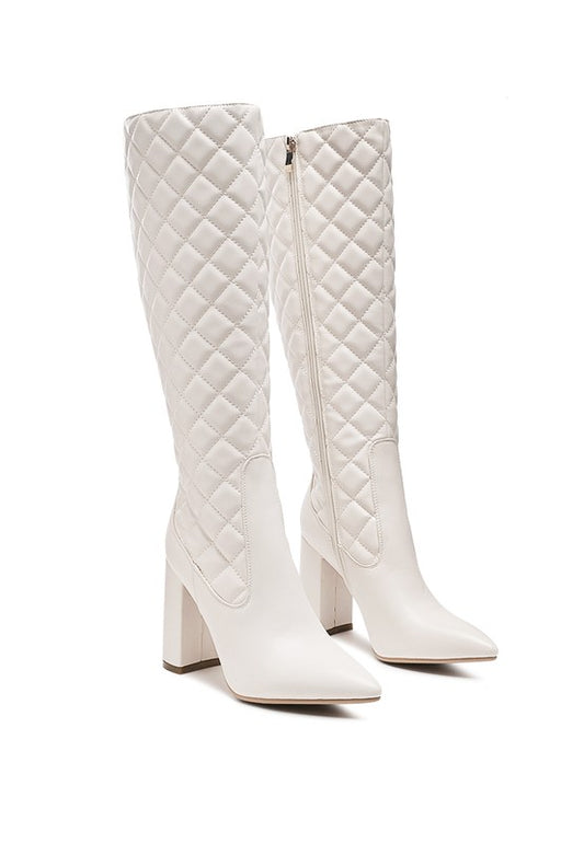Cozy Chic Quilted Knee-High Block Heeled Boots