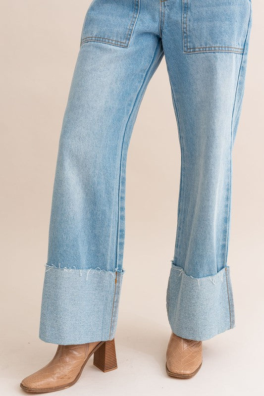 Retro Babe Wide Leg Cuffed Jeans