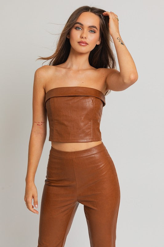 Cocoa Luxe Leather Tube Top