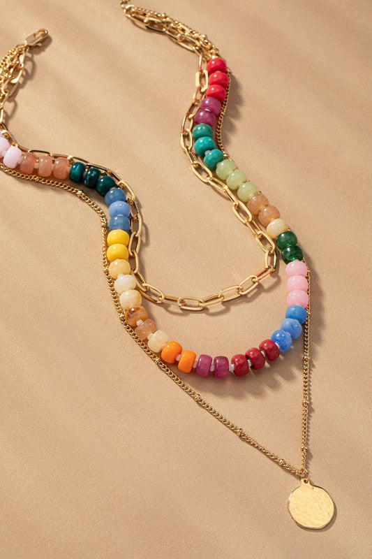 Vibrant Spectrum Chunky Bead and Chain Necklace