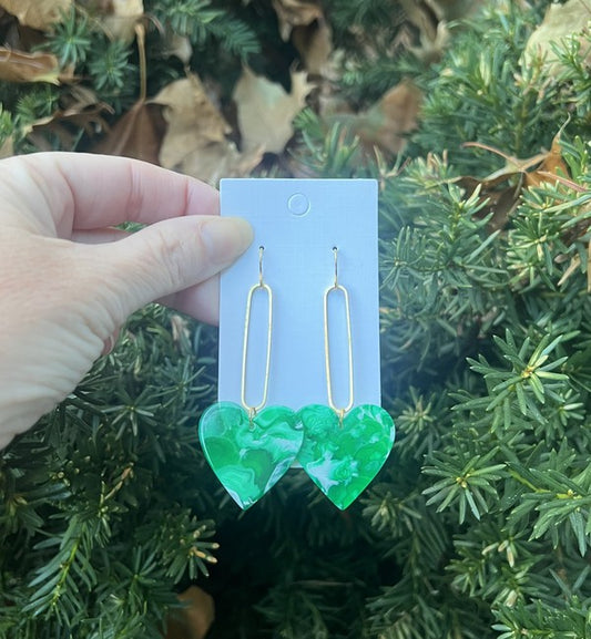 Green Swirl Heart Loop Earrings